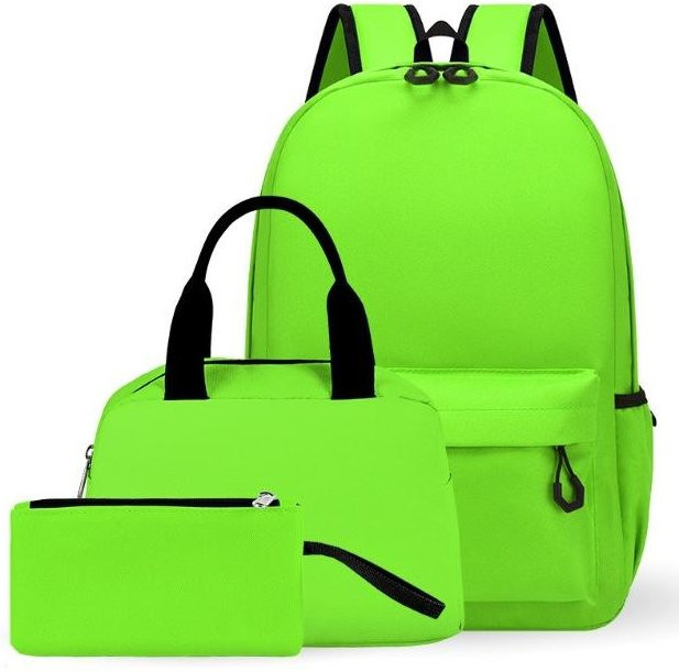 3-teiliges Schulrucksack-Set aus Oxford-Stoff in Grün mit Schultasche und Federmäppchen - Bild 1