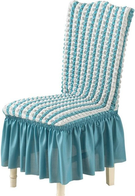 Bestbags Seersucker Esszimmerstuhlbezug mit Schößchen in Blau, elastischer Stretch-Bezug für Parsons-Stühle - Bild 1
