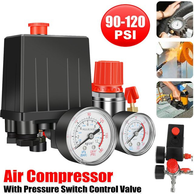 Toorise Luftkompressor Druckregler mit Sicherheitsventil und Messgerät 90-120psi, 1/4 Zoll BSP, Schwarz - Bild 1