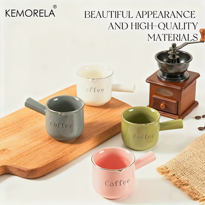 KEMORELA Keramik Messbecher mit Skala für Espresso und Milch, 90 ml, Rosa/Grau - Bild 2