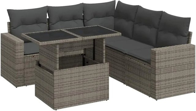 vidaXL 6-teiliges Gartenmöbel-Set aus Polyrattan in Grau mit L-Form und Kissen - Bild 1