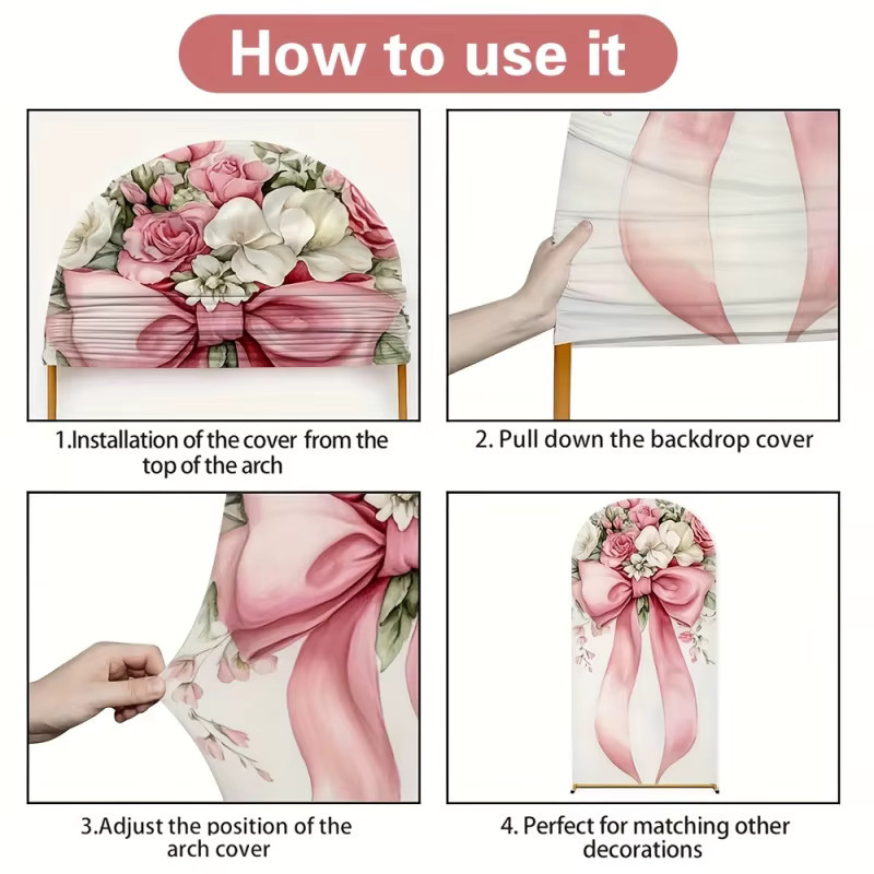 VIKAMA Hintergrundstoff mit rosa Blumen und Schleifen im Shabby Chic Design für Kindergeburtstage und Hochzeiten, Breite: 120 cm, Höhe: 50 cm - Bild 3