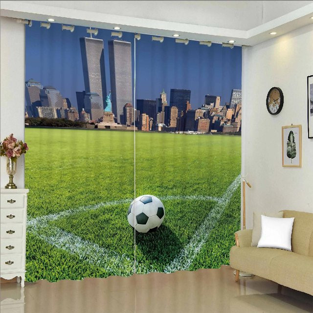 Moderne Fußball Fenster Vorhänge für Kinder im 2er Set mit Haken, Mehrfarbig, Polyester, B: 50 cm, H: 130 cm - Bild 1
