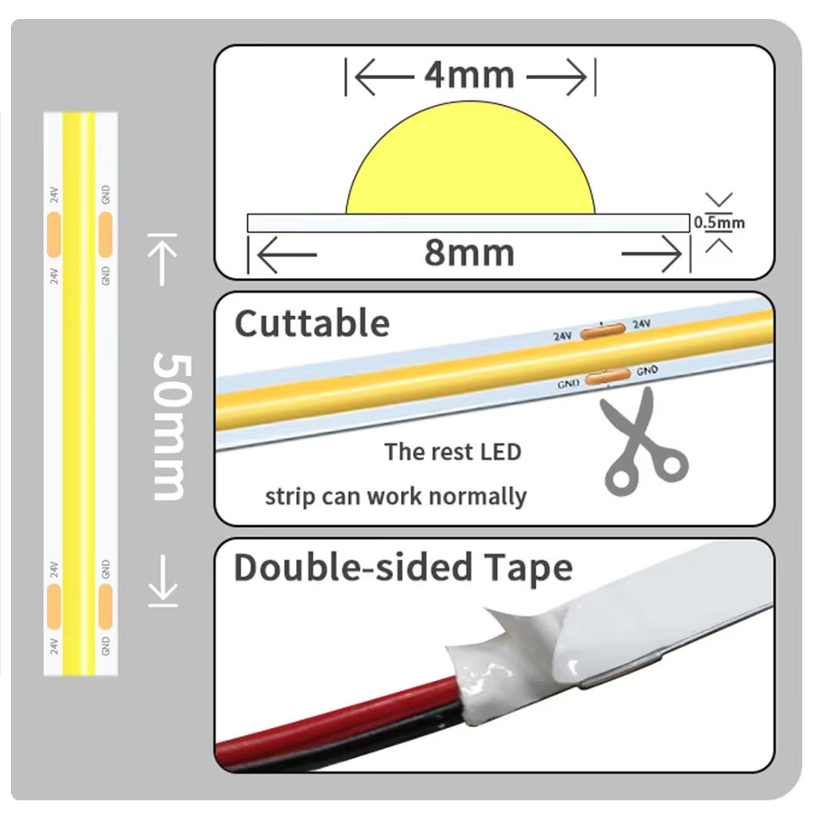 Aamasun Dimmbarer COB LED Streifen mit 320 LEDs/m, Breite: 8 mm, erhältlich in verschiedenen Längen und Farbtemperaturen (3000K, 4000K, 6000K) für deine Zimmerdekoration - Bild 3