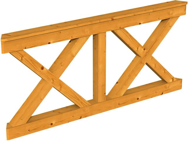 Skan Holz Brüstung Andreaskreuz aus Fichte in Eiche hell, Breite: 180 cm, Höhe: 84 cm - Bild 1