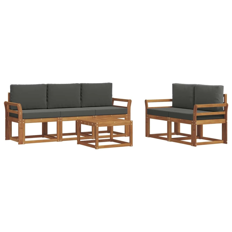 vidaXL Outdoor-Sofagarnitur aus Massivholz Akazie in Natur und Anthrazit mit 5 Sesseln, Tisch und Kissen im Latten-Design - Bild 2