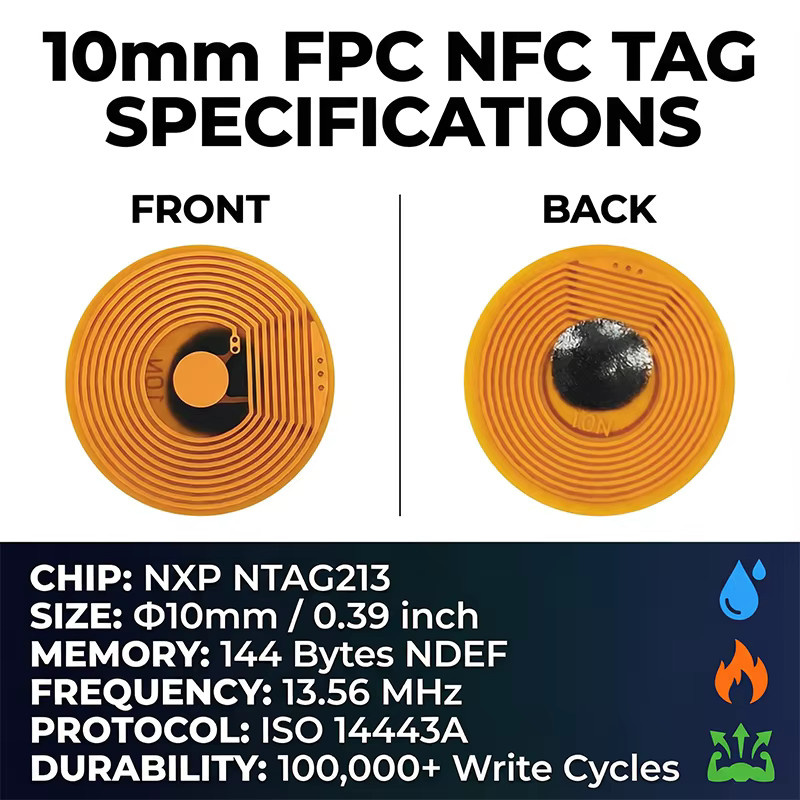 NXP Hochtemperatur RFID NFC FPC Tags mit 13,56 MHz und 10 mm Durchmesser, Anti-Metal Passive RF-Karten - Bild 5