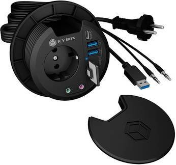 ICY BOX USB-Hub IB-HUB1430-CR in Schwarz mit USB-A, USB-C, Audio-Klinke, SD und microSD, USB 3.1 Gen1 5 GBit/s - Bild 1