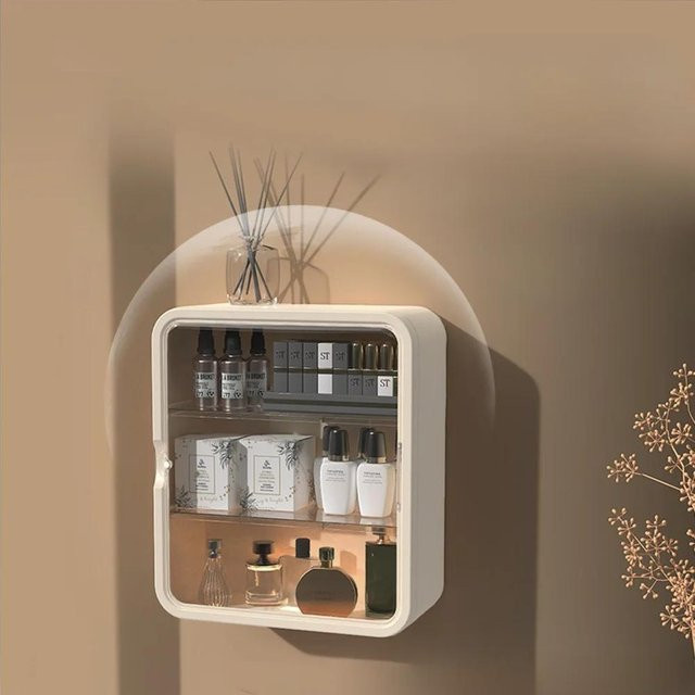 Walk Vogue Kosmetik-Aufbewahrungsregal in Beige, Wandregal für Badezimmer und Schlafzimmer zur nagelfreien Montage - Bild 1