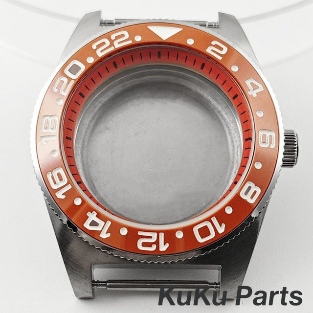 HUANXIAO Uhrengehäuse, Keramik Lünette, Orange, Silber, Vintage - Bild 1