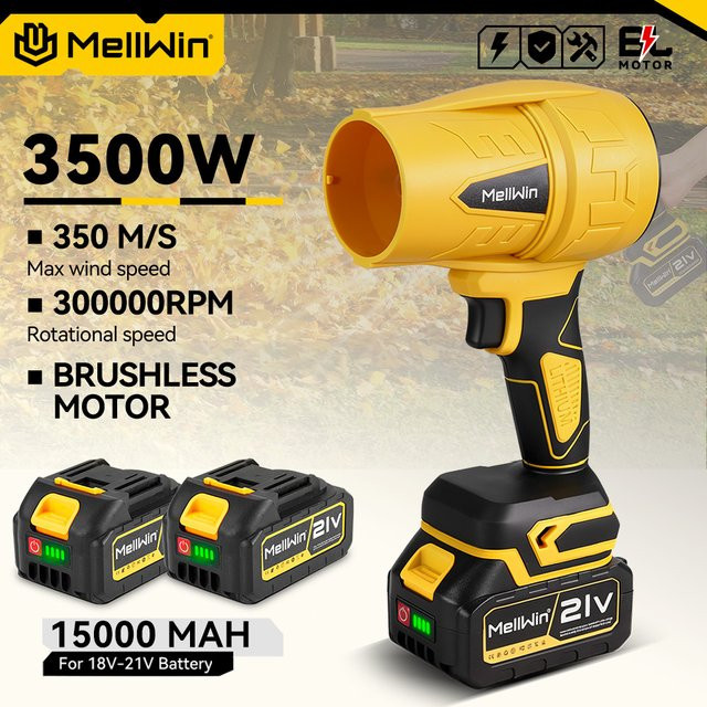 MELLWIN Bürstenloser Elektrischer Turbolüfter Jet Fan Gelb für Makita 18V Akku - Bild 1