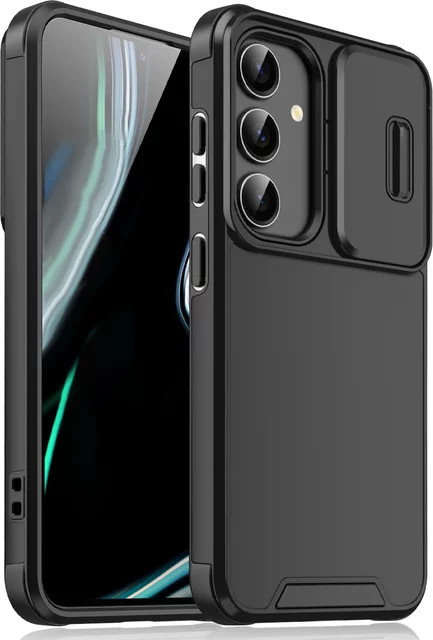 Stoßfeste Panzer-Handyhülle mit Schiebe-Kameraschutz für Samsung Galaxy S26 S25 S24 S23 S22 Ultra FE Plus in Schwarz und Lila - Bild 1