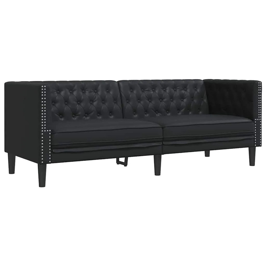 vidaXL Chesterfield Sofa Schwarz mit Armlehnen aus Kunstleder und Schaumstoff, B/T/H: 194 x 74,5 x 70,5 cm - Bild 2