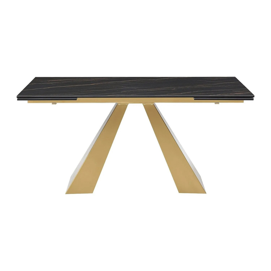 Esstisch Lozipa aus Keramik und Metall in Schwarz und Gold, ausziehbar, Rechteckig - Bild 2