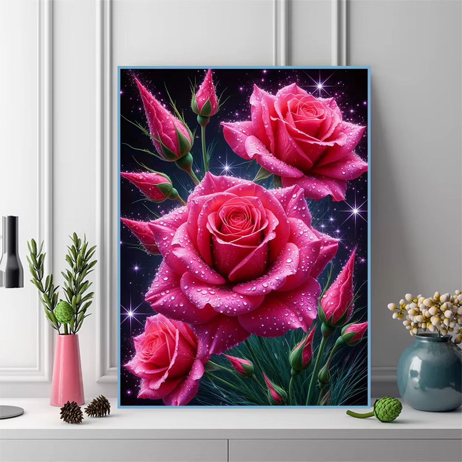 Evershine Diamant-Mosaik Bastelset mit Rosenbild aus Strasssteinen, florales Motiv, runde Steine, B/H: 20 x 30 cm - Bild 3