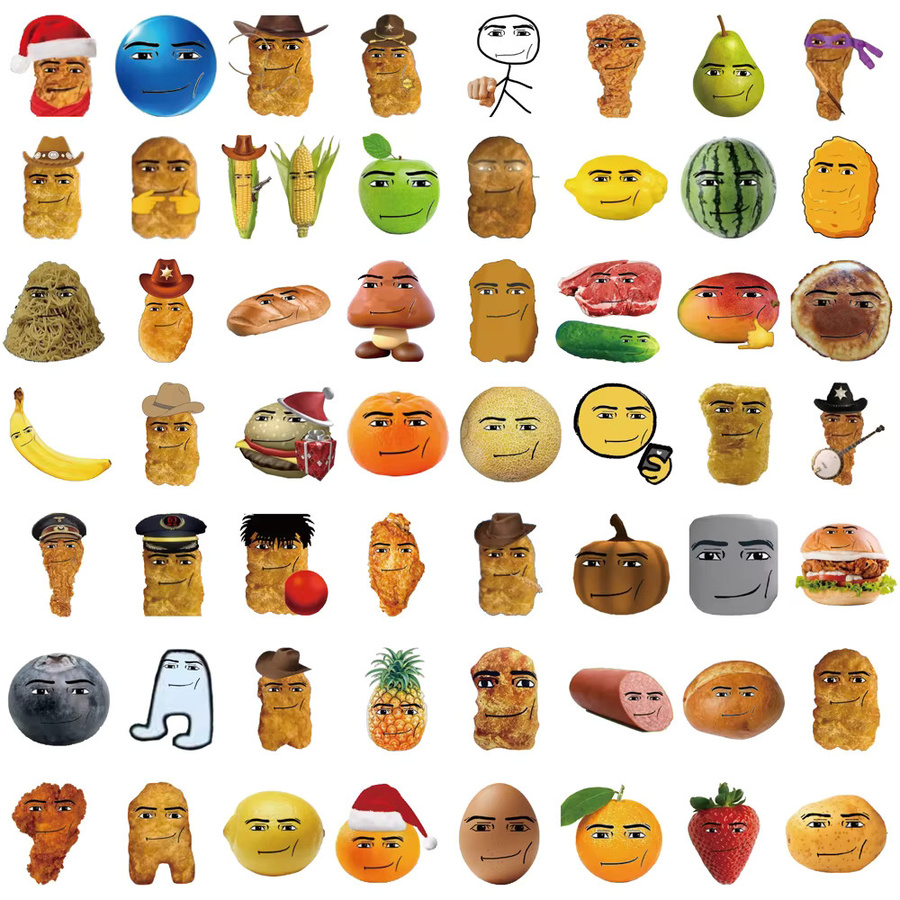 58 Stück PickJoy Roblox Meme Aufkleber Set mit Lächeln Huhn Nugget Motiven in Multicolor für Laptop, Telefon und Motorrad - Bild 5