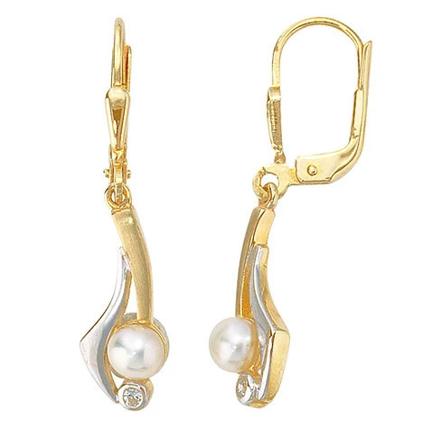 Colfem Ohrringe, 333 Gold, Süßwasser Perlen, Zirkonia, Unisex - Bild 1