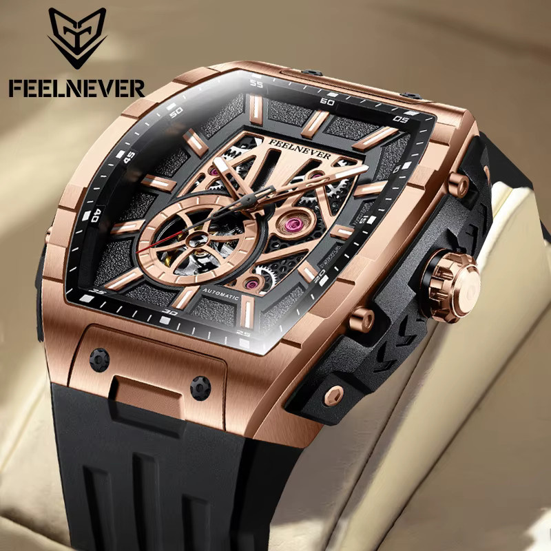 LIGE Armbanduhr Automatik, Edelstahl, Schwarz, Roségold, Herren - Bild 2