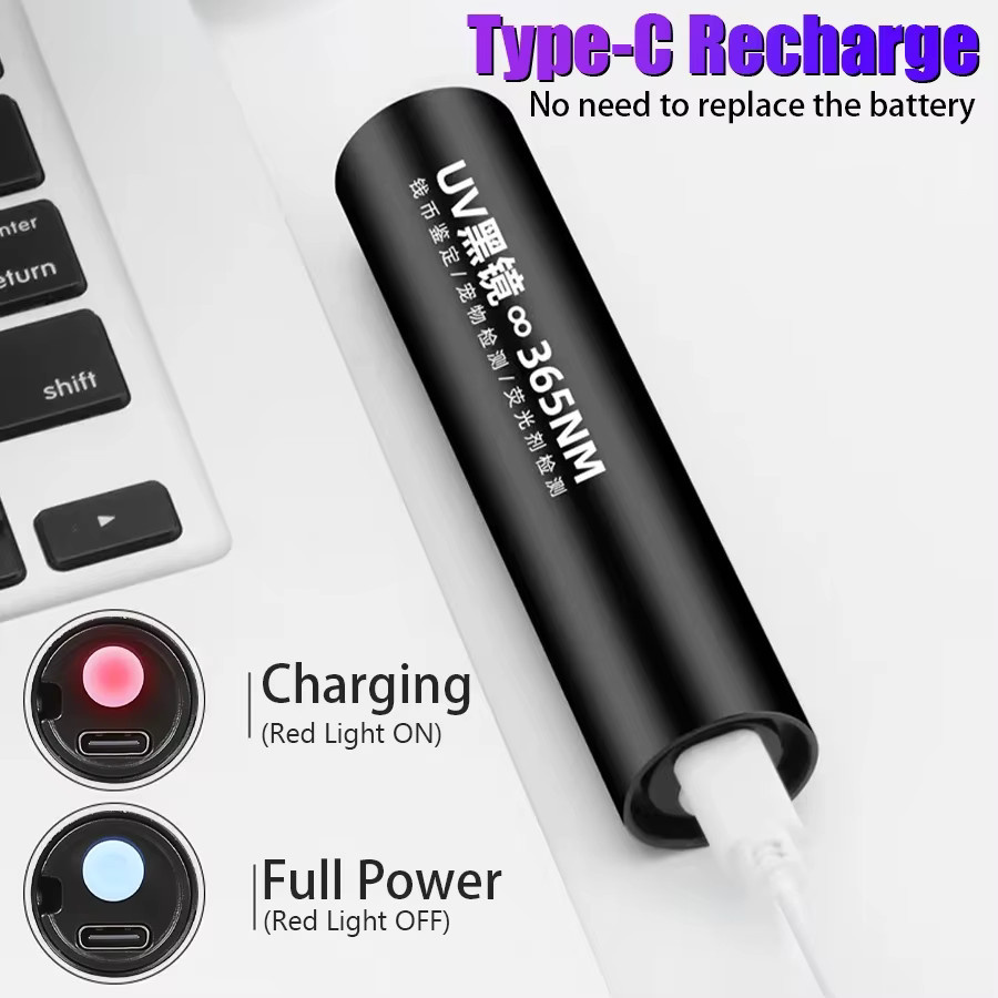 XIWANGFIRE Tragbare EDC-UV-Taschenlampe mit 365 nm Schwarzlicht, wiederaufladbare LED-Hygiene-Taschenlampe für Haustier-Urin und Skorpion-Detektion, Schwarz - Bild 3