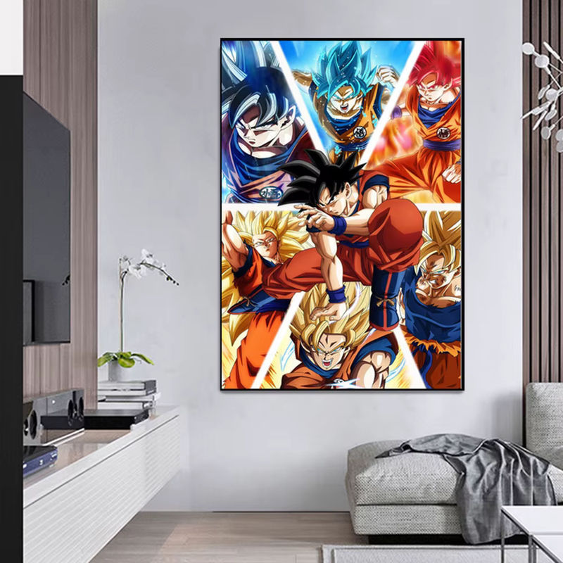 Bandai Dragon Ball Anime Leinwandgemälde mit Super Saiyajin Goku Vegeta Gohan und Trunks als mehrfarbiges Porträt für die Wandmontage - Bild 2