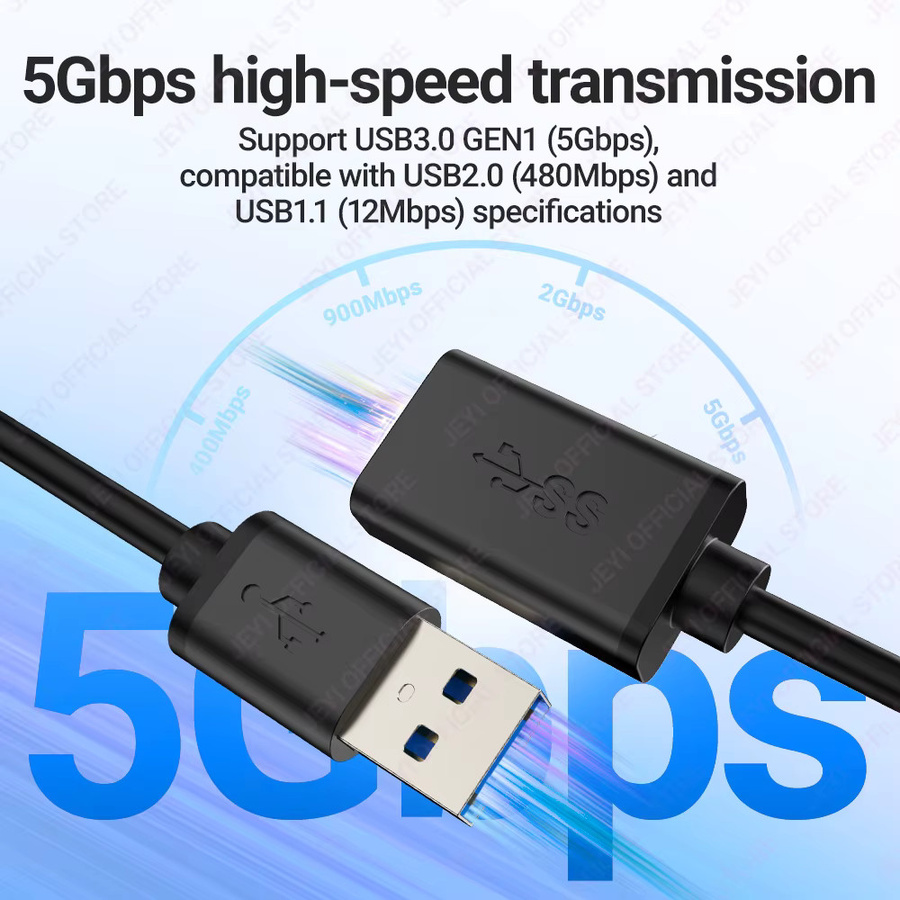 JEYI USB 3.0 GEN1 Verlängerungskabel in Schwarz für schnelle Datenübertragung mit Stecker zu Buchse für Tastatur, Maus und Flash-Laufwerke - Bild 2