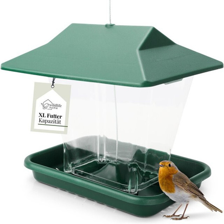 WILDLIFE HOME Vogelfutterspender in Pagodenform aus Kunststoff in Grün und Transparent