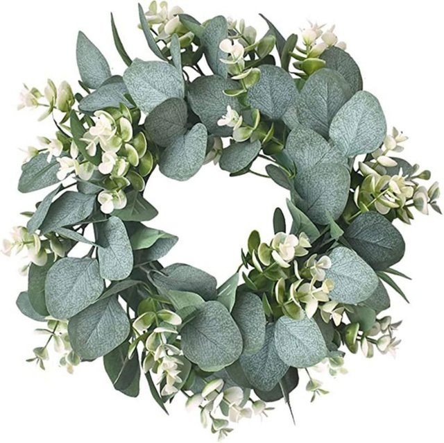 Künstlicher Eukalyptus Kranz in Grün zur Dekoration von Tür, Wand oder Fenster, Durchmesser: 30 cm - Bild 1