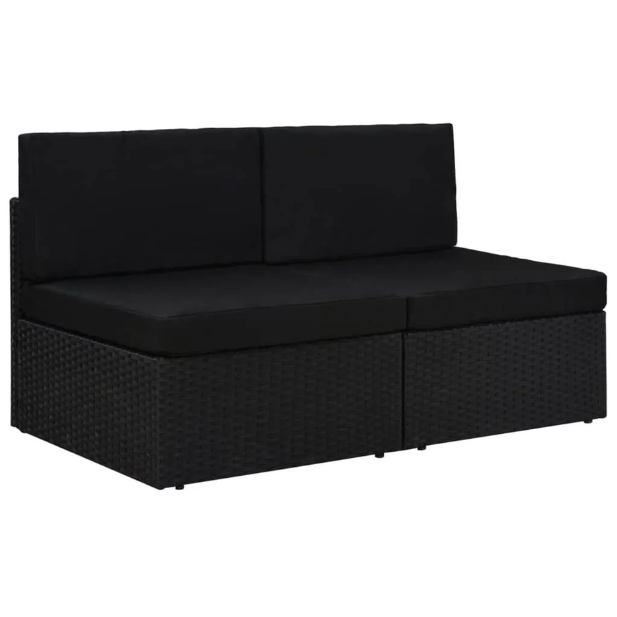vidaXL Modulares 2-Sitzer-Sofa aus Poly Rattan und Stoff in Schwarz mit Metallrahmen - Bild 2