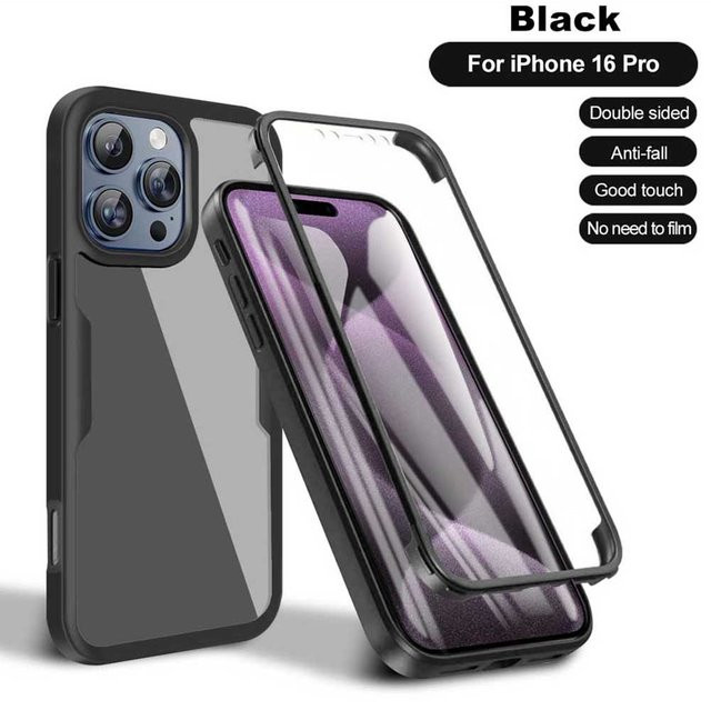 CYYWN 360 Ganzkörper-Displayschutzfolie und transparente Handyhülle für iPhone 16 Pro Max, 16 Pro, 16E und 16 Plus in Transparent und Purple - Bild 1