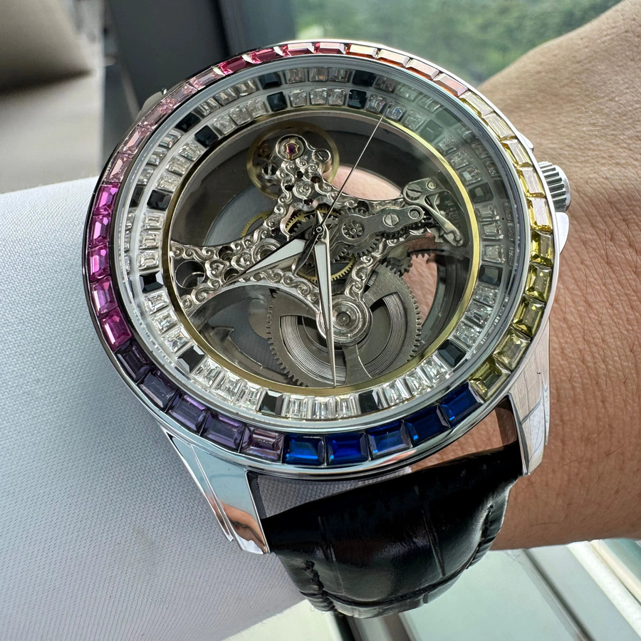 AOKULASIC Automatikuhr, Skelett, Lederarmband, Schwarz, Herren - Bild 2
