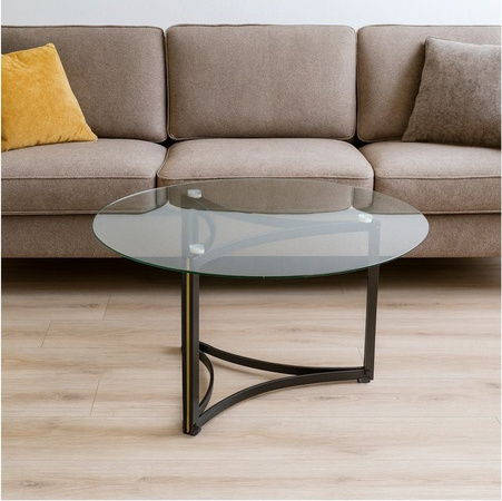 Möbel direkt online Couchtisch modern mit runder Klarglasplatte in Schwarz und transparentem Glas