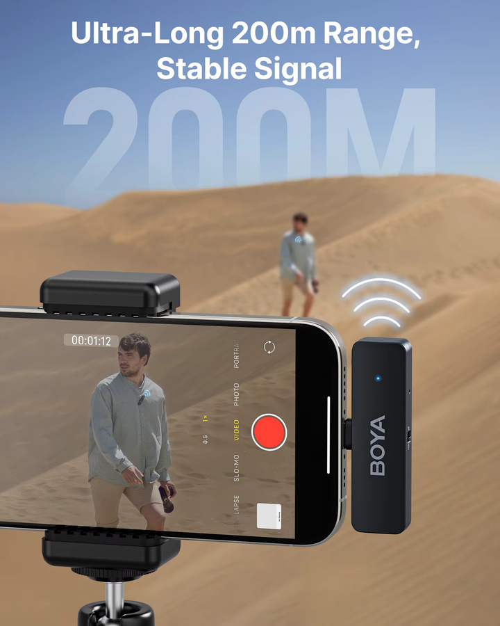 BOYA BY-V4U Wireless Lavalier Ansteckmikrofon in Schwarz für iPhone, Android, PC und Videoaufnahmen - Bild 2