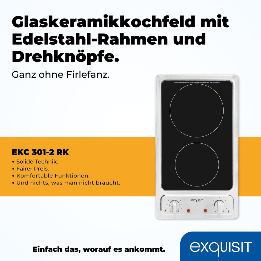 Exquisit EKC 301-2 RK Glaskeramik-Kochfeld in Schwarz und Silber mit Restwärmeanzeige - Bild 2