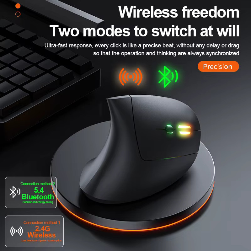Timethinker Ergonomische Vertikale Maus in Schwarz mit Bluetooth 5.0 und 2,4 G Verbindung, 1600 DPI und 6 stummen Tasten für Laptop, PC und Tablet - Bild 3