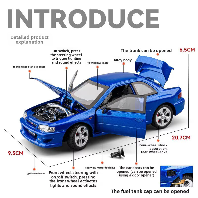 WELLY Subaru STI Automodell aus Legierung im Maßstab 1/24, Blau - Bild 4
