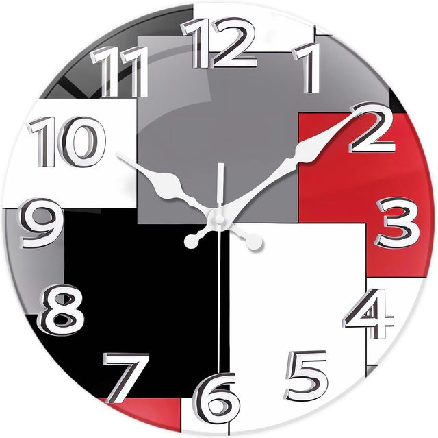 Linyi Toy Wandbild mit abstraktem geometrischem Muster aus gehärtetem Glaskristall in Rot, Schwarz und Grau, Durchmesser: 40,64 cm - Bild 1