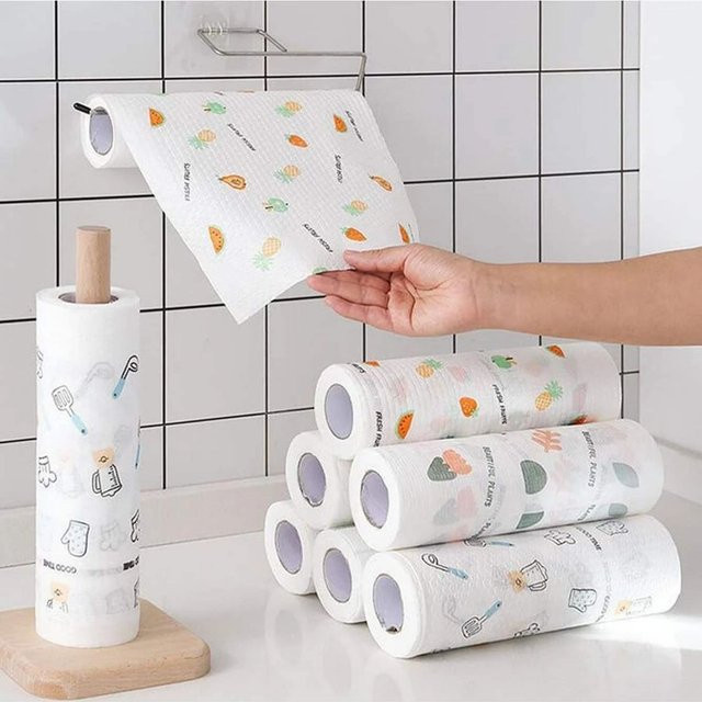 Saugfähiges Einweg-Küchenpapier in Weiß, 200 Blatt pro Rolle, ideal als Küchenreinigungstuch für nasse und trockene Anwendungen - Bild 1