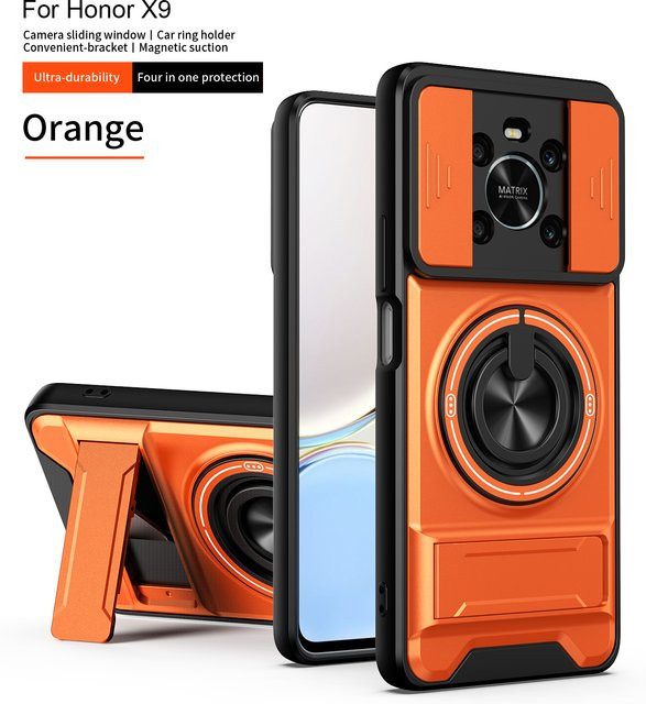 Magsafe Magnetische Klapphalterung Handyhülle für Honor Magic4 Lite und Honor X9 4G in Orange mit Militärischem Panzerschutz und Kameraschutzabdeckung - Bild 1