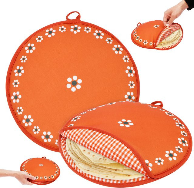 Willstar Tortilla-Wärmer-Tasche 2er-Set, runde Isolierhülle für Burritos und Pfannkuchen, orange, Durchmesser: 30 cm - Bild 1