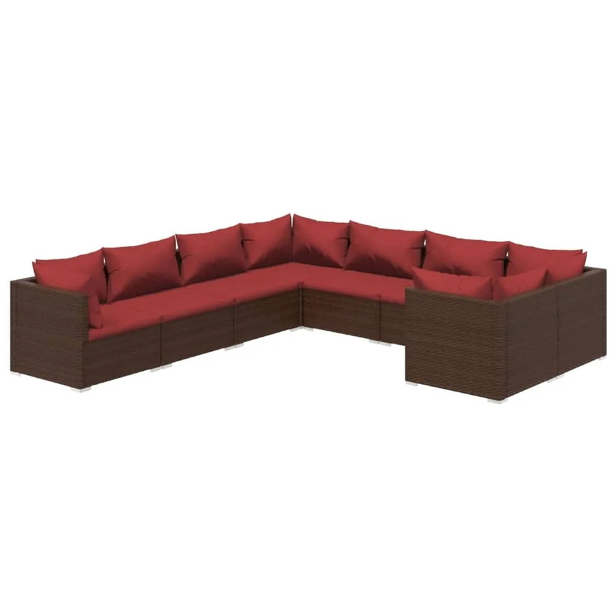 vidaXL 8-tlg Garten-Lounge-Set aus Poly-Rattan in Braun mit Kissen und pulverbeschichtetem Stahlgestell - Bild 2