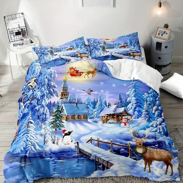 JMG Household Supplies Weihnachts-Bettwäscheset mit Weihnachtsmann-Motiv aus Mikrofaser, Blau, B/H: 135 x 200 cm - Bild 1