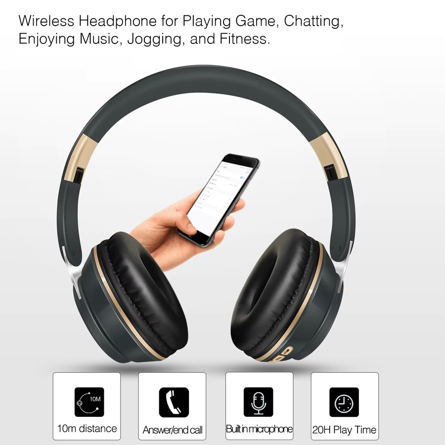 CATASSU Bluetooth Stereo-Kopfhörer mit Mikrofon und SD-Kartenslot in Rot-Gold - Bild 4