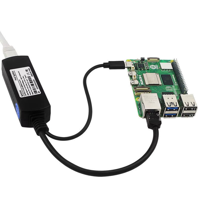 SHCHV Raspberry Pi 5 PoE-Splitter Gigabit Ethernet 10/100/1000MB Typ-C 5V 4A Schwarz - Bild 5
