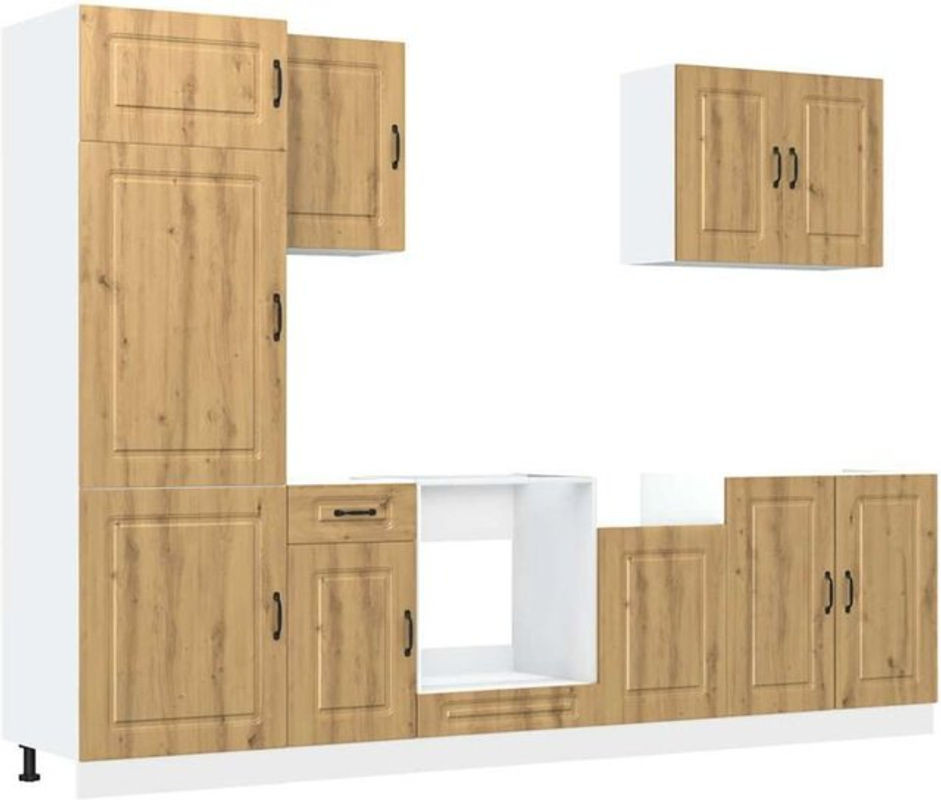 7-teiliges Küchenschrank-Set Kalmar Küchenzeile von Vidaxl in Eiche Natur und Braun aus Holzwerkstoff im Landhausstil - Bild 1