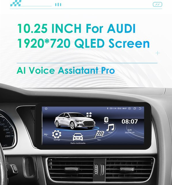 OSSURET 10,25 Zoll Android Auto Autoradio mit GPS-Navigation für Audi A4 A5 B8 S4 S5 2009-2016 in Schwarz - Bild 1