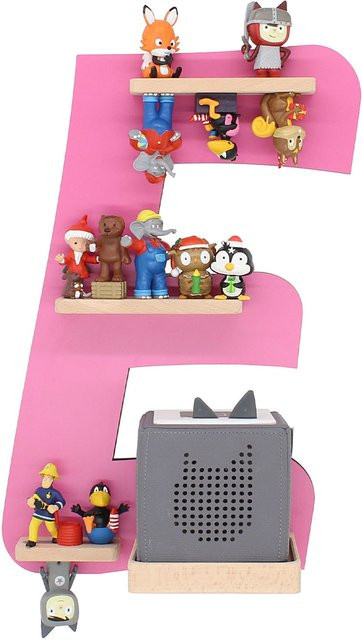 BOARTI Kinderregal Buchstabe E aus Holz als Wandregal für Toniebox und Figuren mit Magneteinsätzen, H x B x T: 47 x 32 x 19 cm - Bild 1