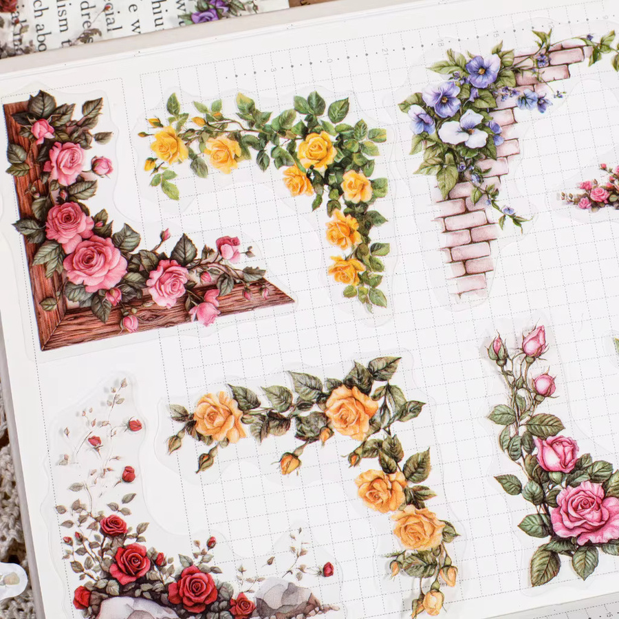 Journamm 30 Stück Blumen Eckaufkleber aus PET für DIY Tagebuch Dekoration und Scrapbooking in Mehrfarbig - Bild 2