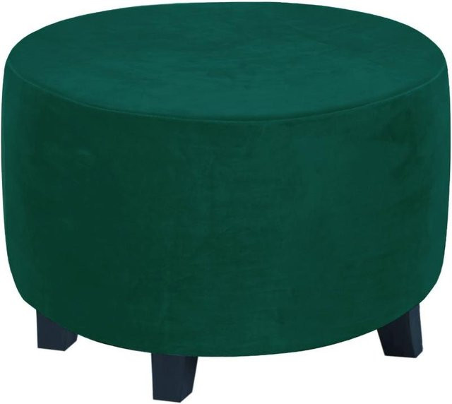 Yiran Furniture Hockerhülle aus superweichem Samt in Grün, elastischer Bezug für runde Fußstützen und Hocker - Bild 1