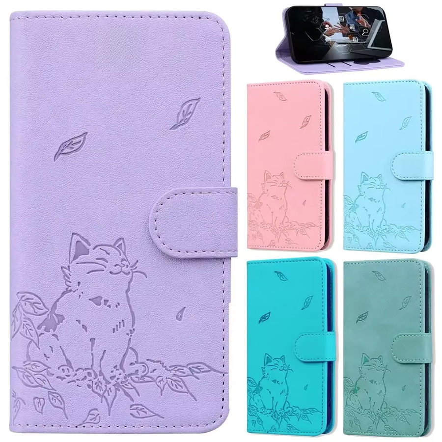 Kawaii Cat Leder Handyhülle mit Brieftasche für Samsung Galaxy S24 Ultra S23 S22 Plus S21 S20 A15 A25 A35 A54 A55 Flip Cover in Blau - Bild 4