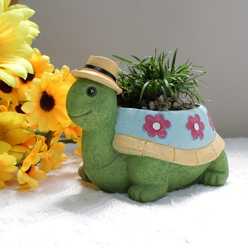 SZ-JZQ Schildkröten-Blumentopf aus Kunstharz in Grün für Sukkulenten und Dekoration - Bild 3